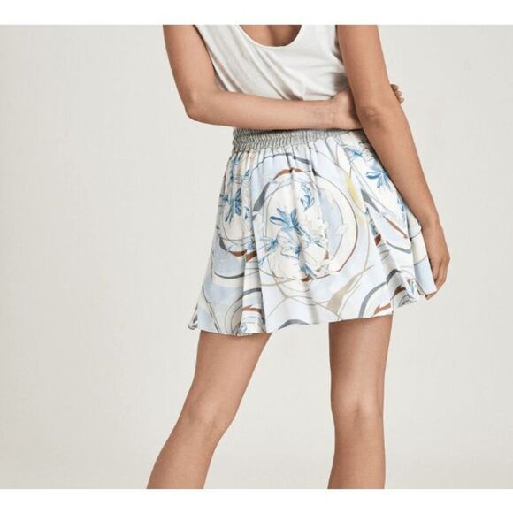 Reiss Yasmine Swirl Print Mini Skirt in Blue / Gray Drawstring Waist Size 10 - Picture 2 of 13